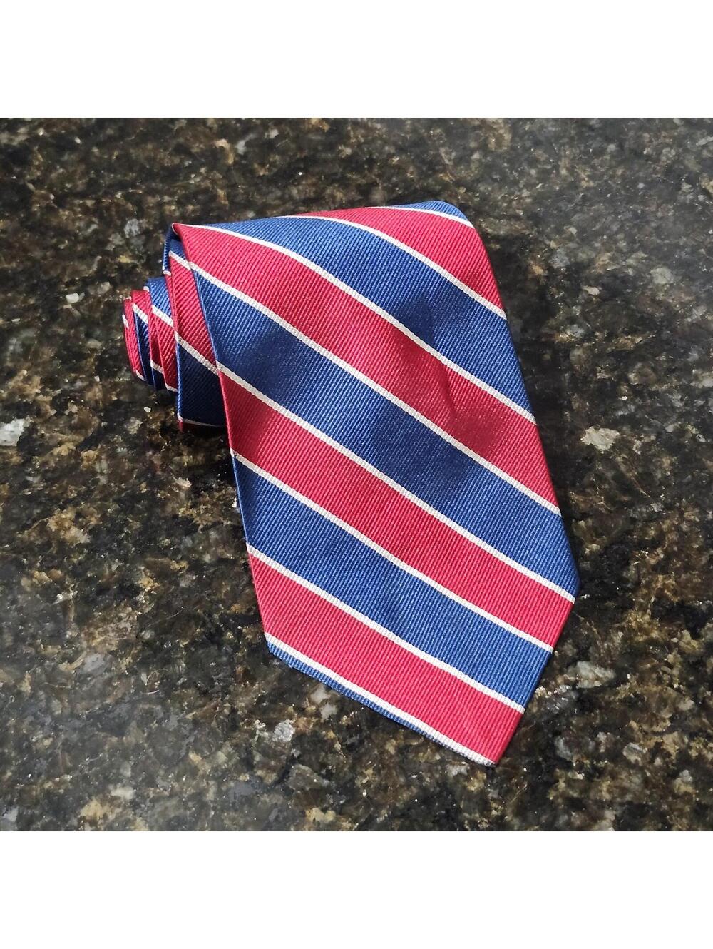 Vintage Polo Ralph Lauren Neck Tie Blue Red Striped Silk Made By Hand USA